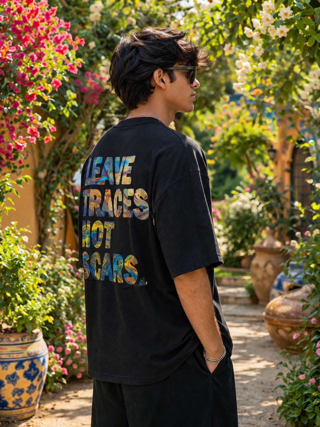 Men Black Fluid Splash Art Printed Oversized T-shirt