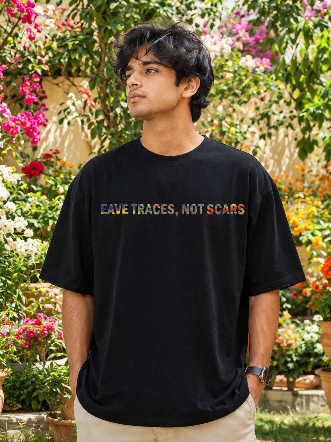 Men Black Fluid Splash Art Printed Oversized T-shirt