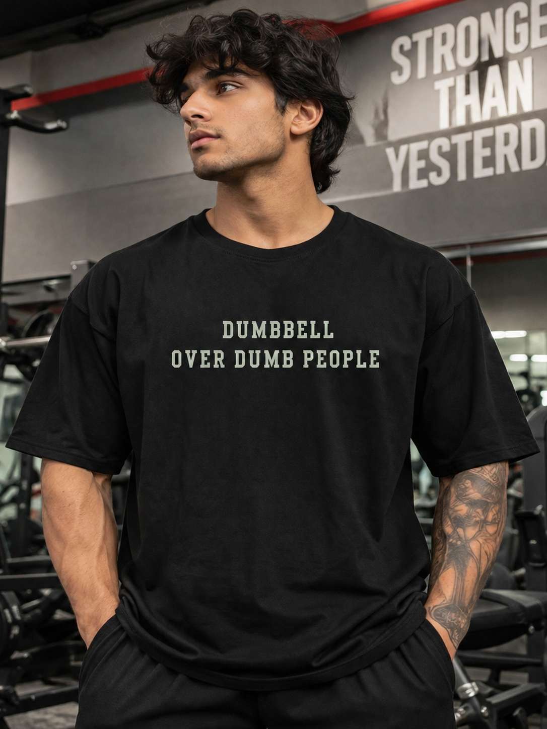 Men Black Skull Gym Graphic Printed Oversized T-shirt
