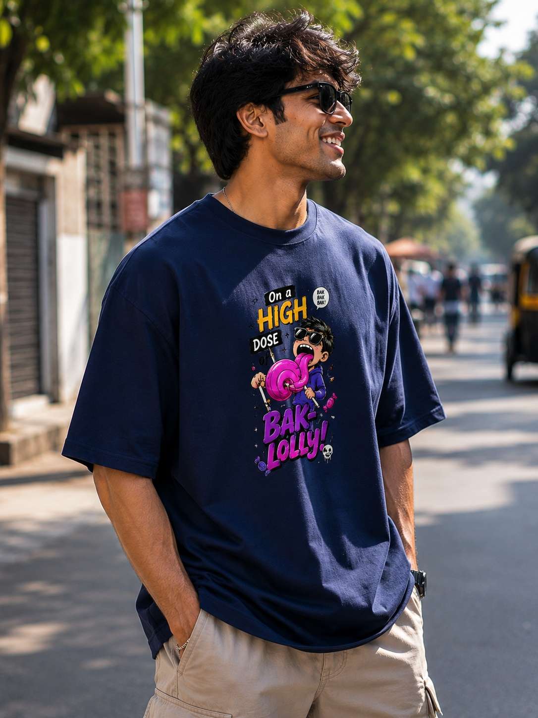 Men Navy Blue Squad Graphic Printed Oversized Fit T-shirt