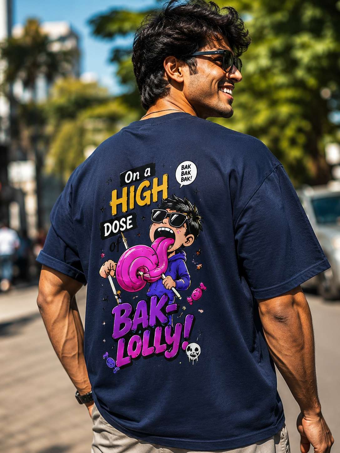 Men Navy Blue Squad Graphic Printed Oversized Fit T-shirt