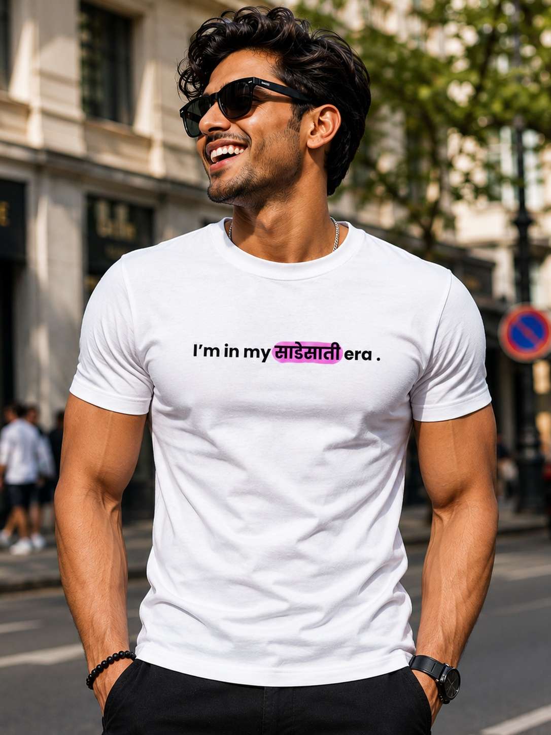 Men's White Desi Comedy Typography Printed Regular fit T-shirt