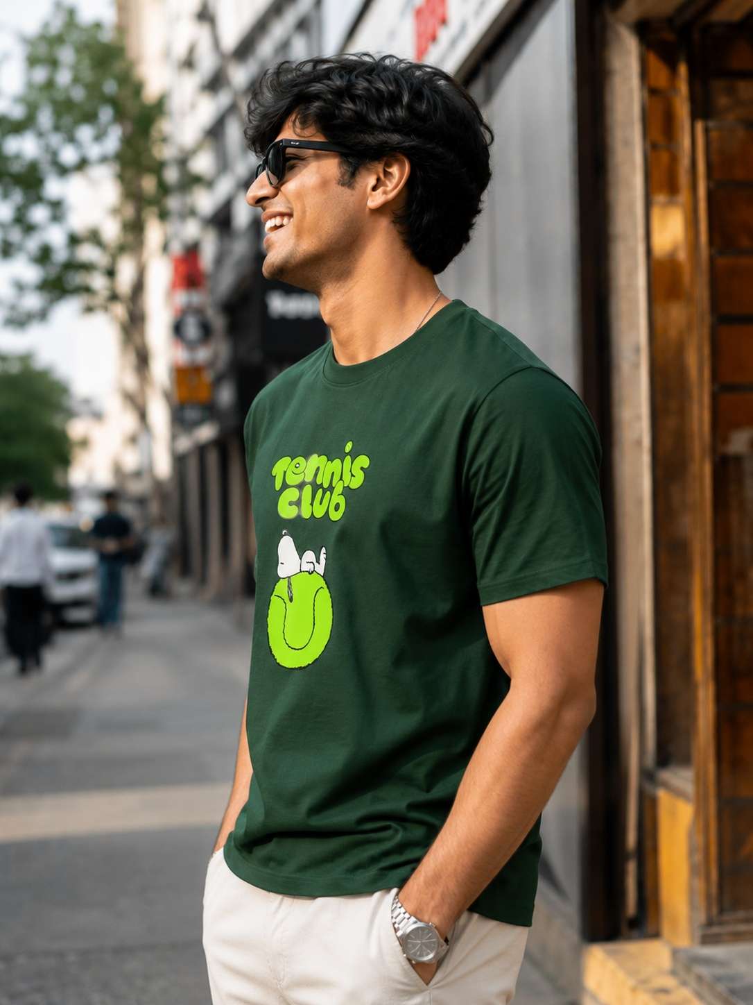 Men Dark Green Tennis Ball Graphic Printed Regular fit T-shirt