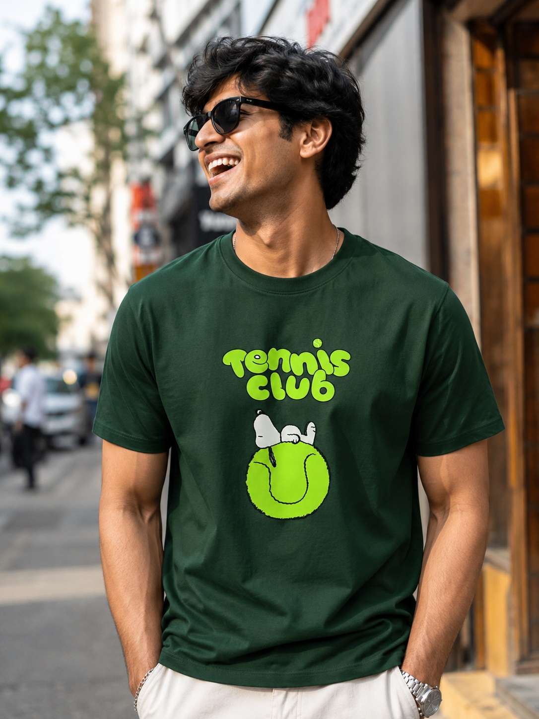 Men Dark Green Tennis Ball Graphic Printed Regular fit T-shirt