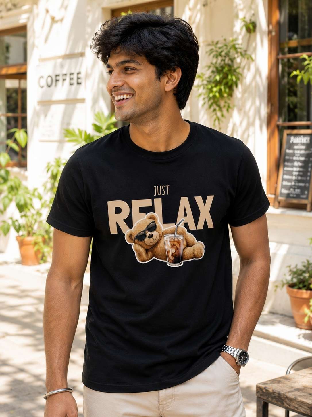 Men black Coffee Break Graphic Printed Regular fit T-shirt