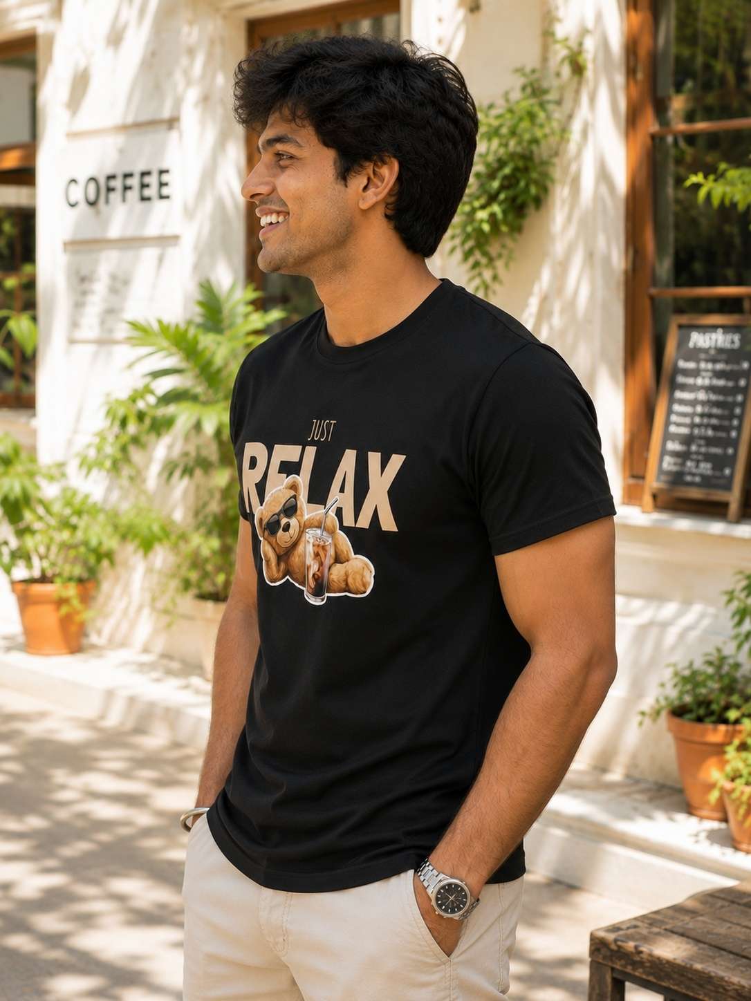 Men black Coffee Break Graphic Printed Regular fit T-shirt