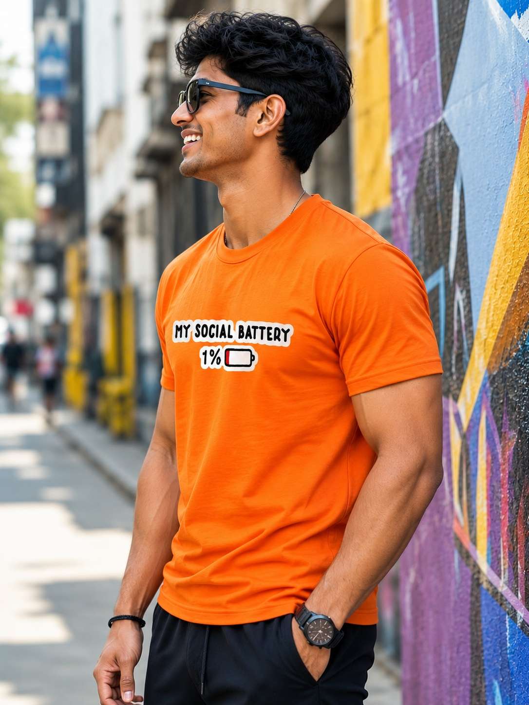 Men Orange Do Not Disturb Graphic Printed Regular fit T-shirt