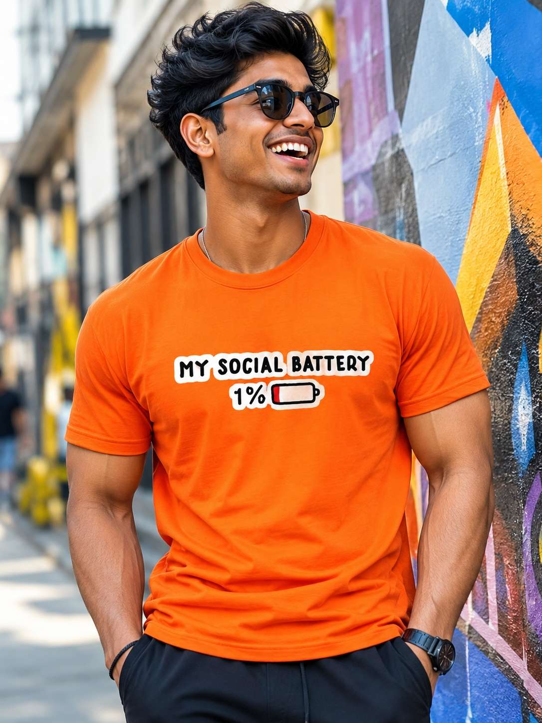 Men Orange Do Not Disturb Graphic Printed Regular fit T-shirt
