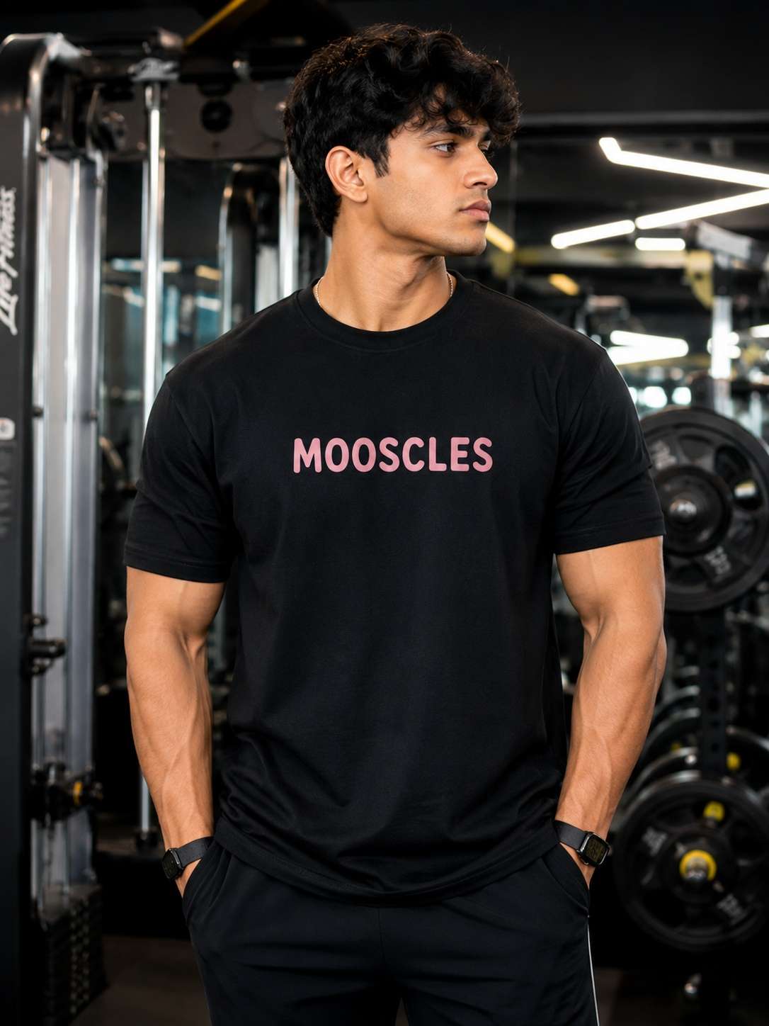 Men Black Gym Cow Pun Graphic Printed Regular fit T-shirt