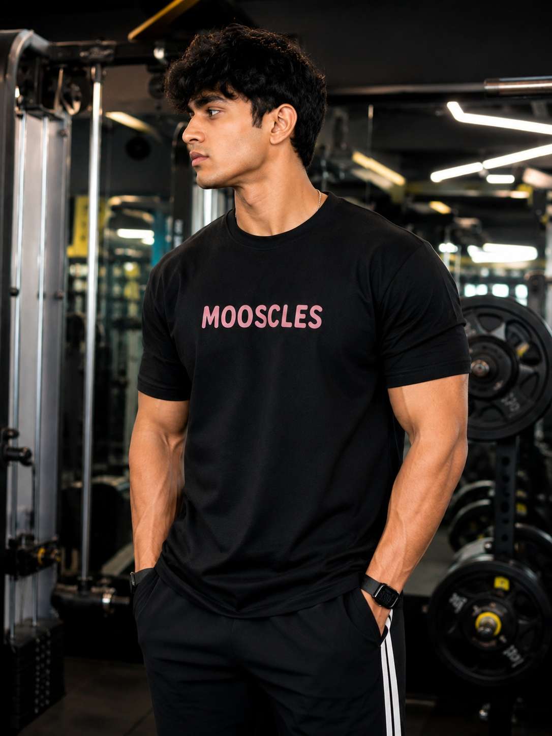 Men Black Gym Cow Pun Graphic Printed Regular fit T-shirt