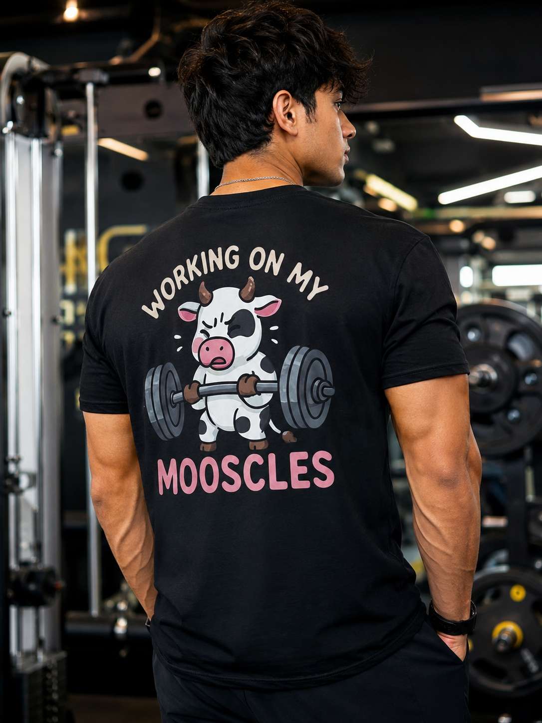 Men Black Gym Cow Pun Graphic Printed Regular fit T-shirt