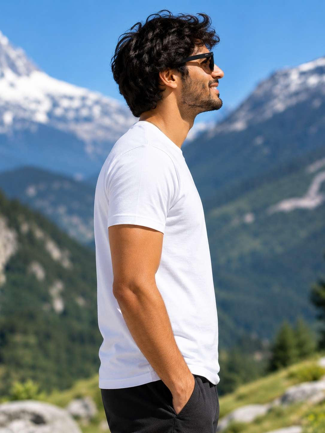 Men White Mountain Trail Graphic Printed Regular fit T-shirt