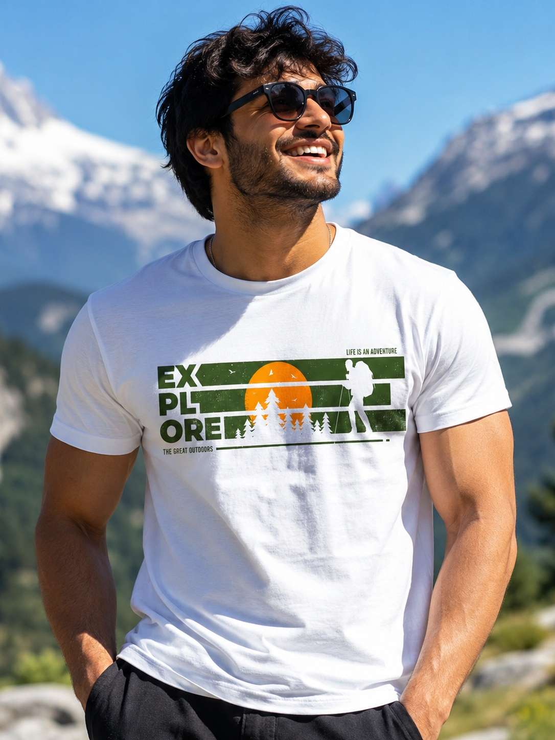 Men White Mountain Trail Graphic Printed Regular fit T-shirt