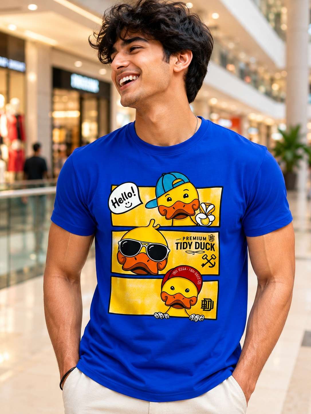 Men Royal blue Vintage Cartoon Character Printed Regular fit T-shirt