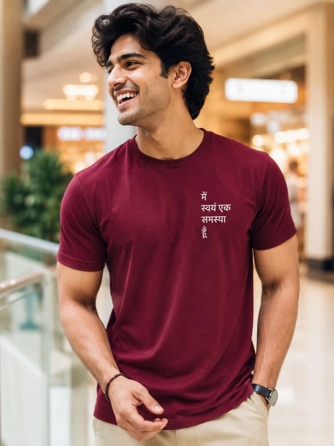 Men Maroon Chronically Online Graphic Printed Regular fit T-shirt