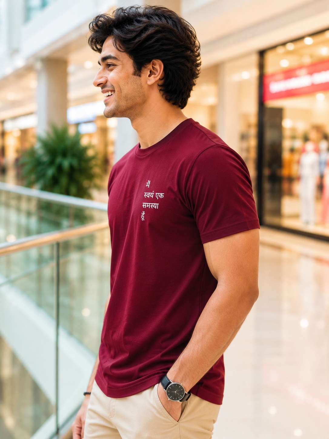 Men Maroon Chronically Online Graphic Printed Regular fit T-shirt