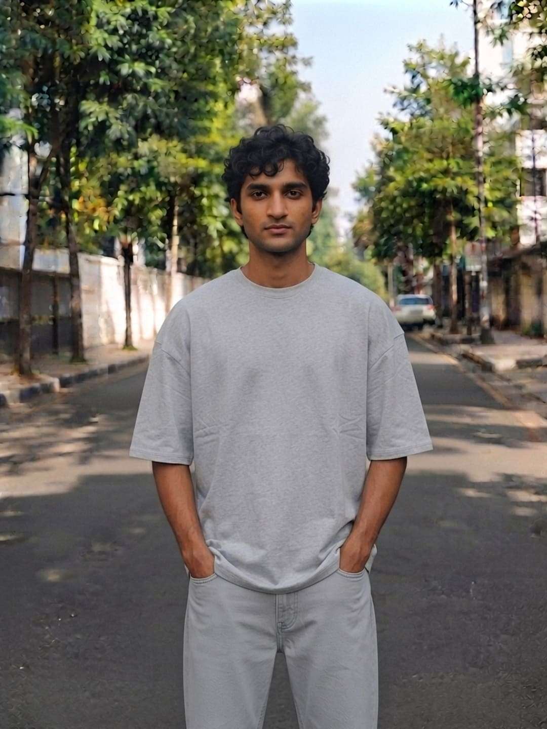 Men Grey Solid Oversized T-shirt