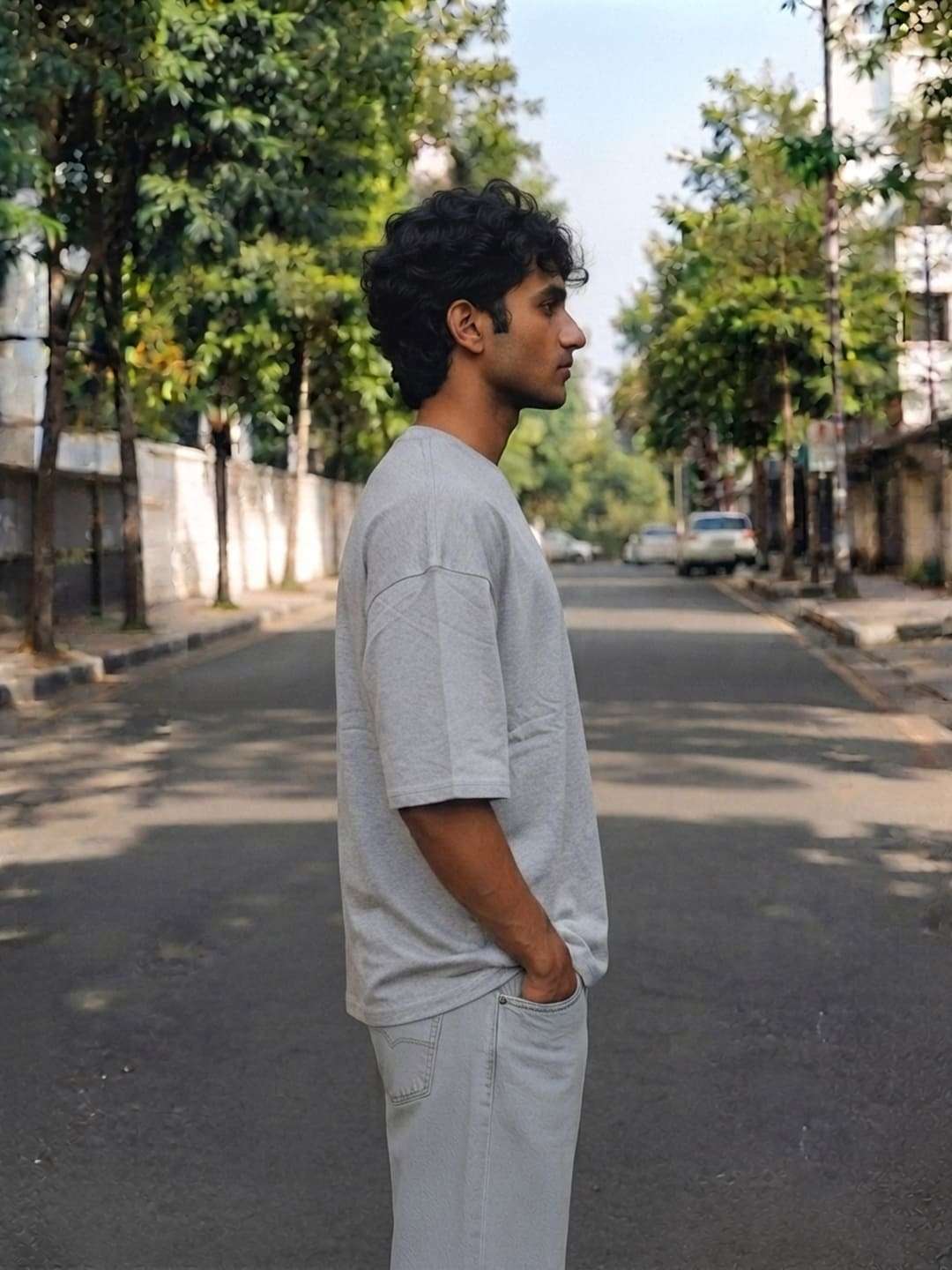 Men Grey Solid Oversized T-shirt