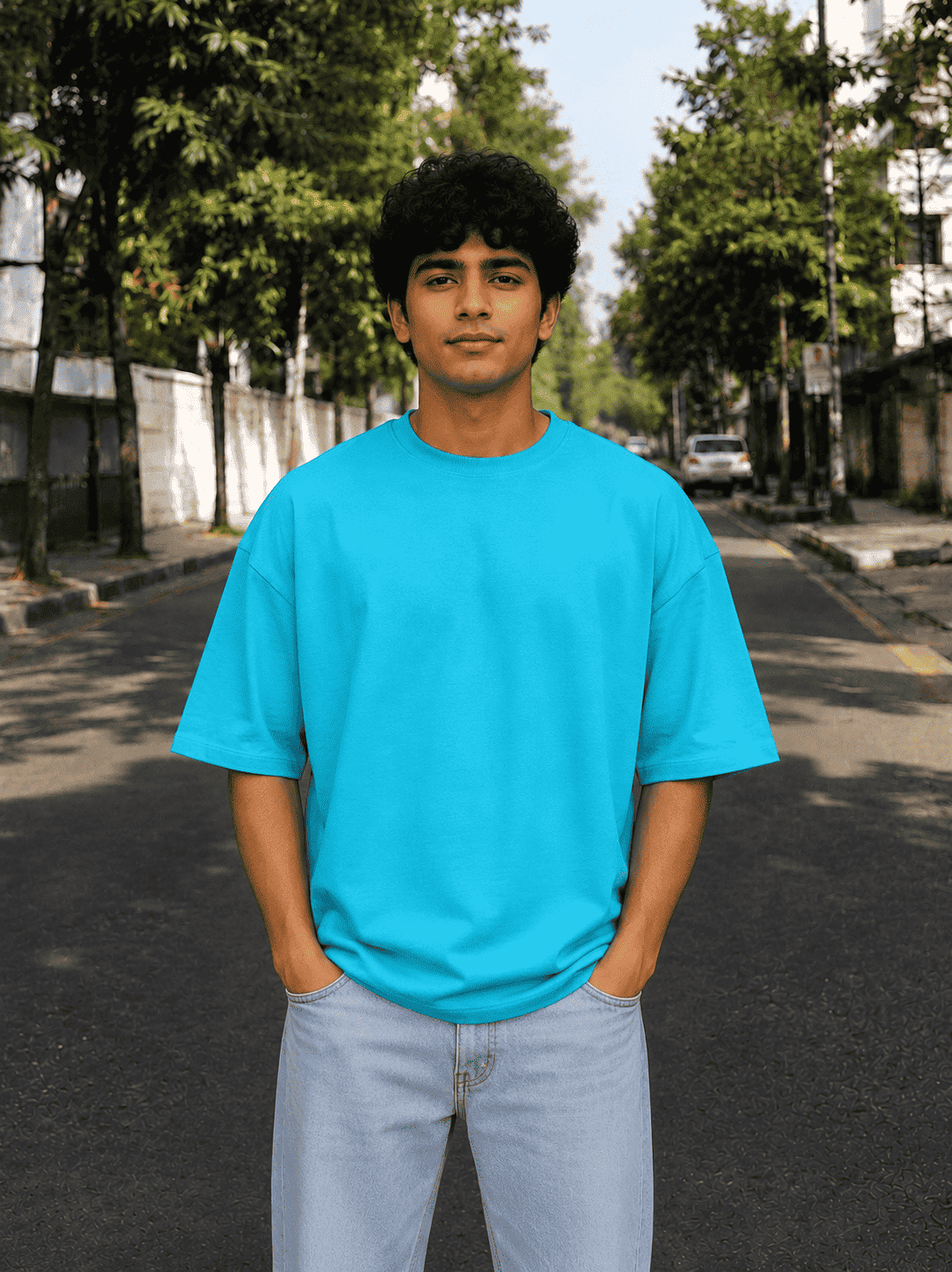 Men Turqoise Solid Oversized T-shirt