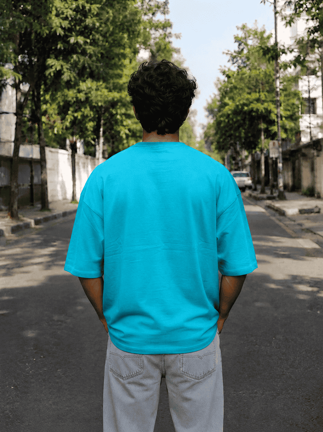 Men Turqoise Solid Oversized T-shirt