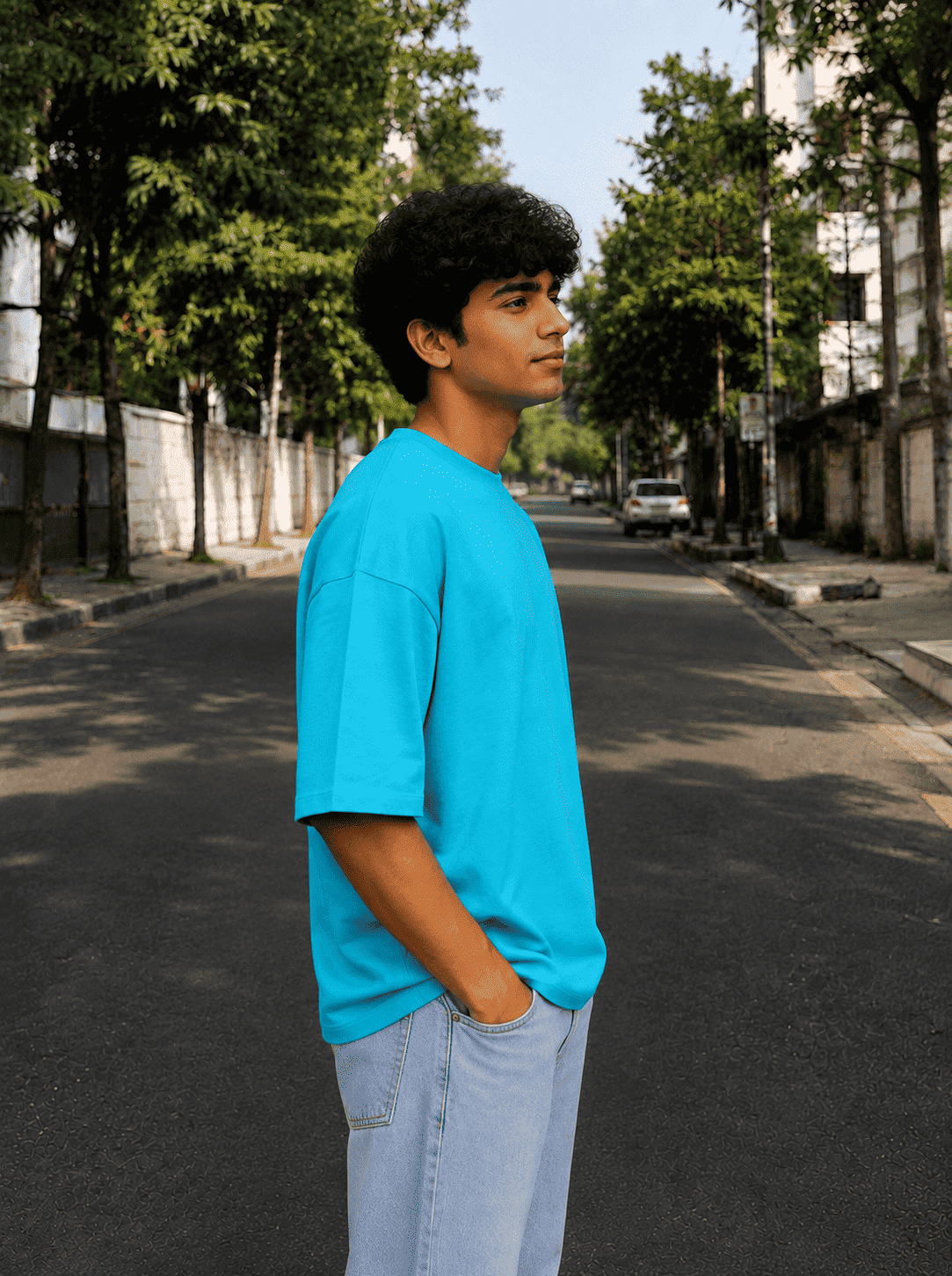 Men Turqoise Solid Oversized T-shirt