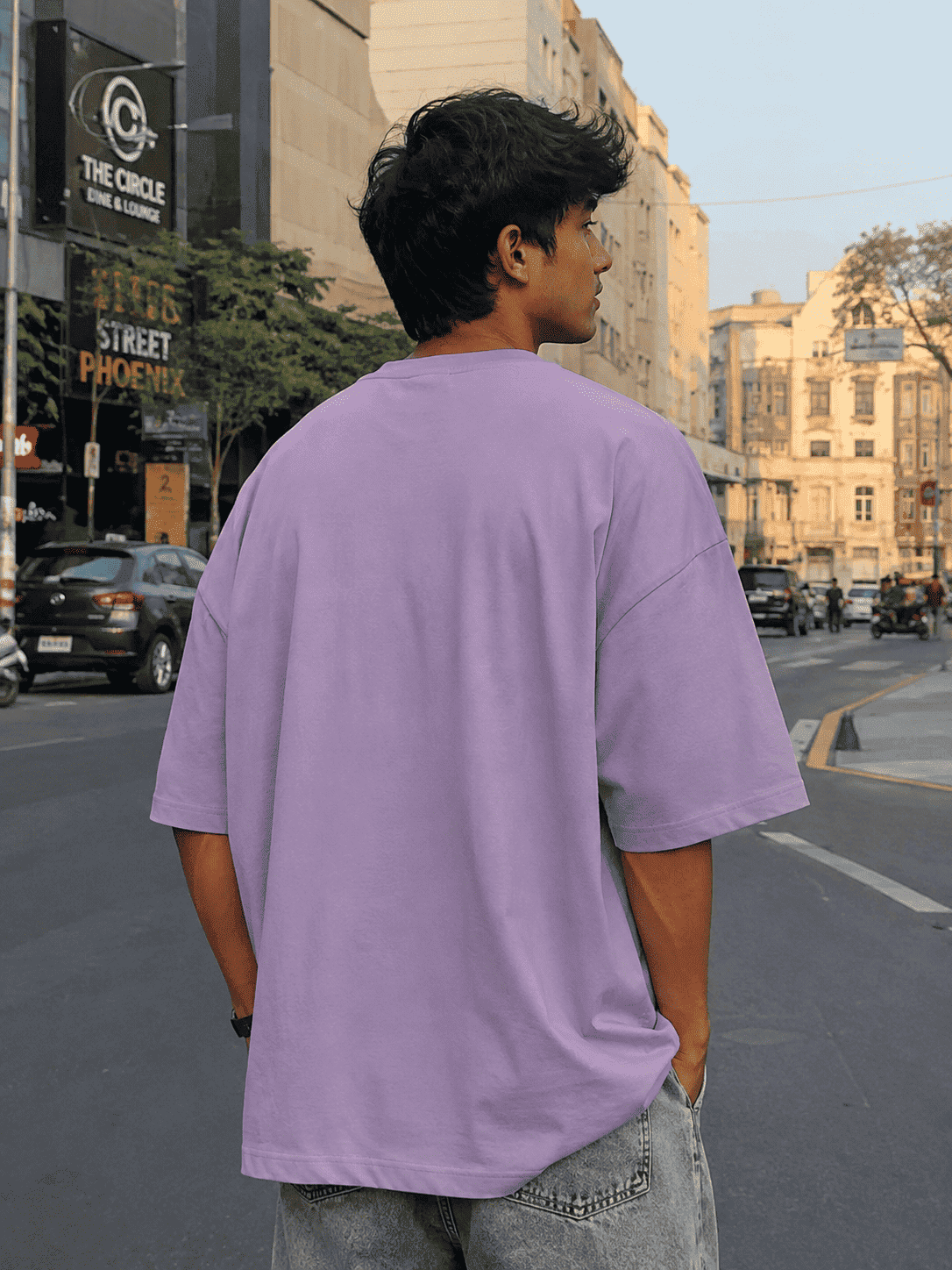 Men Lavender Solid Oversized T-shirt
