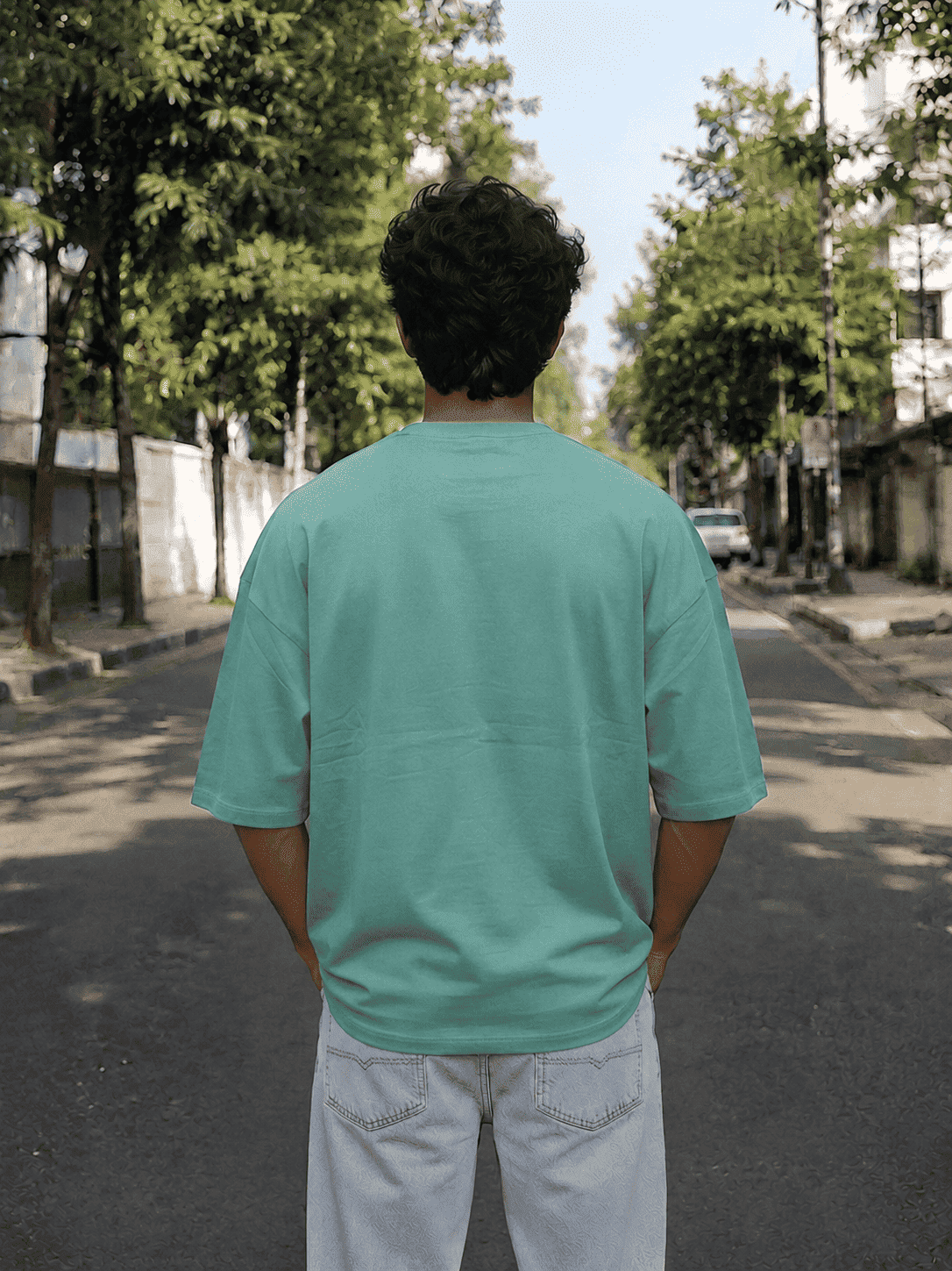 Men Teal Solid Oversized T-shirt