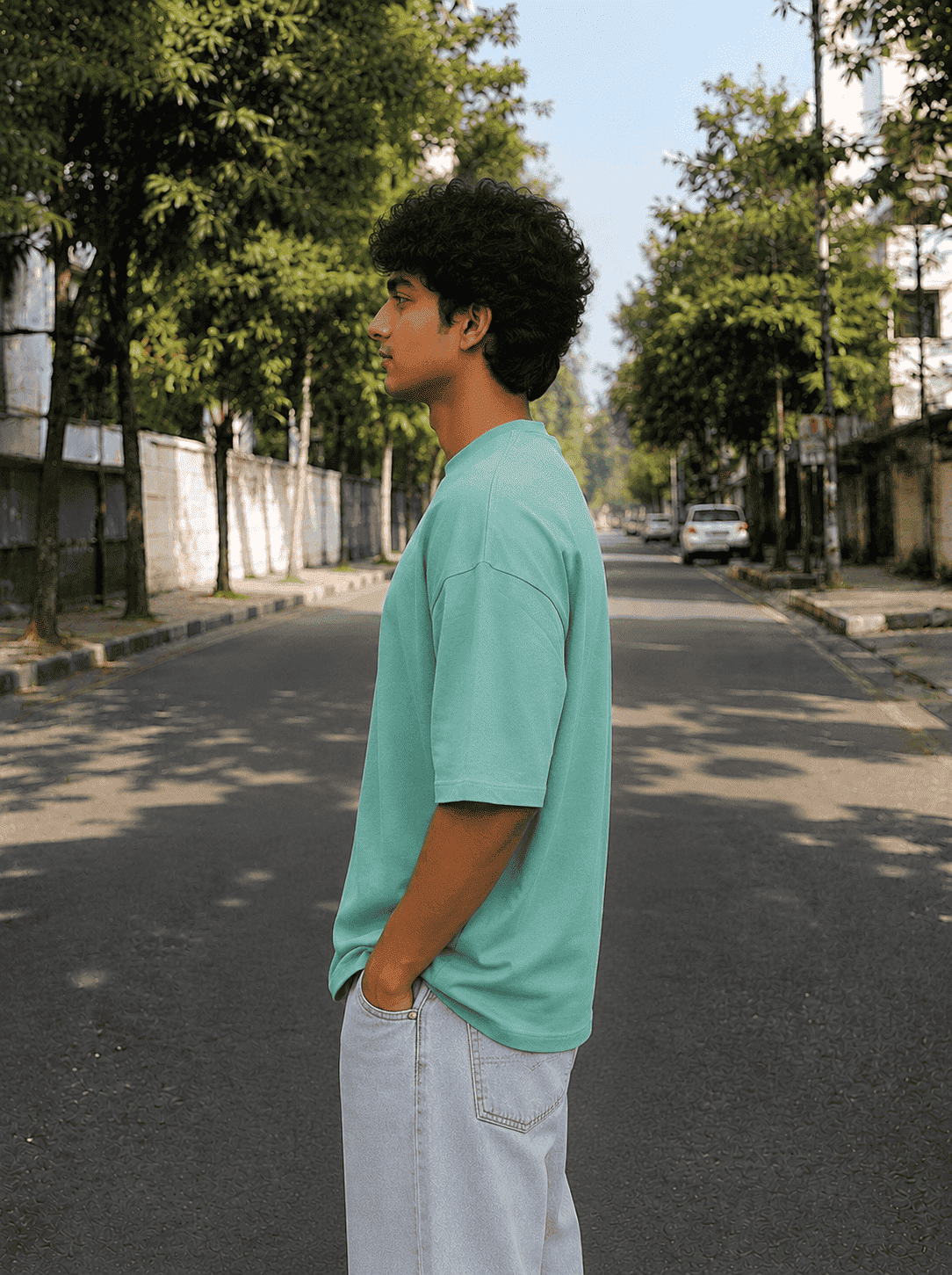 Men Teal Solid Oversized T-shirt