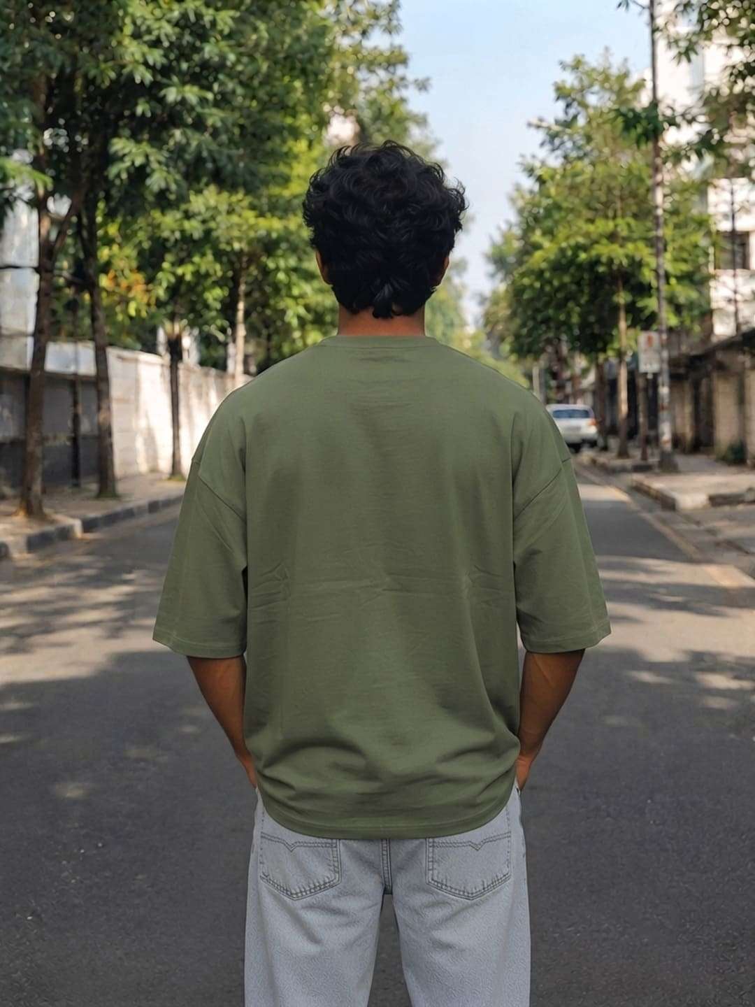 Men Dark Olive green Solid Oversized T-shirt