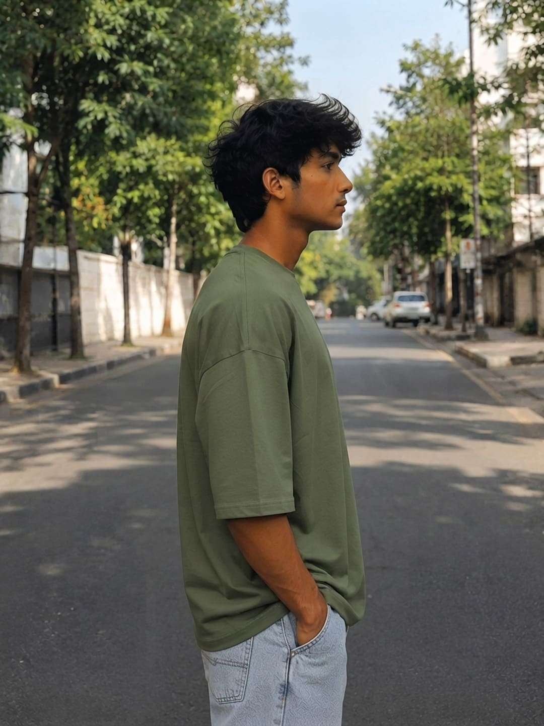 Men Dark Olive green Solid Oversized T-shirt