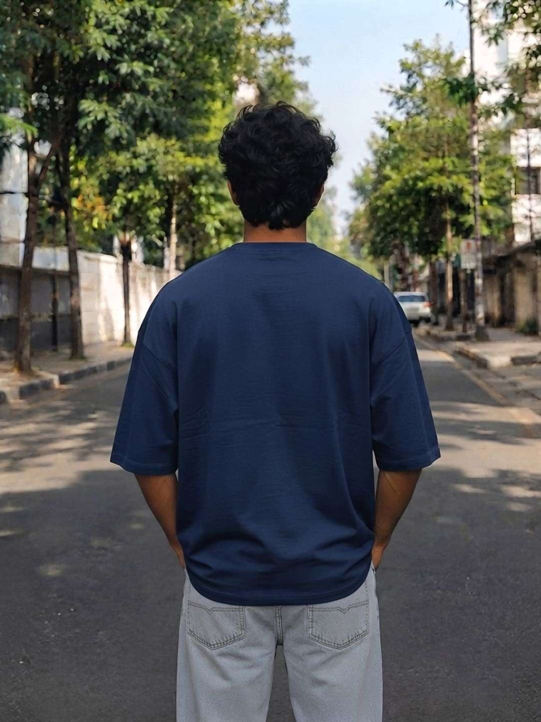 Men Navy Blue Solid Oversized T-shirt