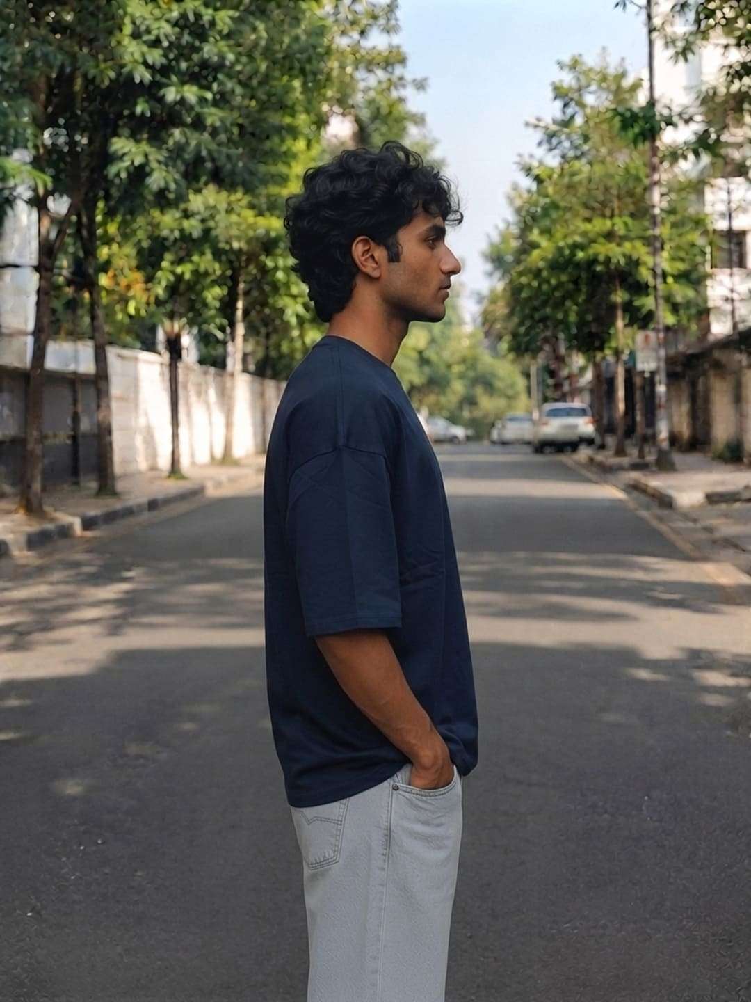 Men Navy Blue Solid Oversized T-shirt