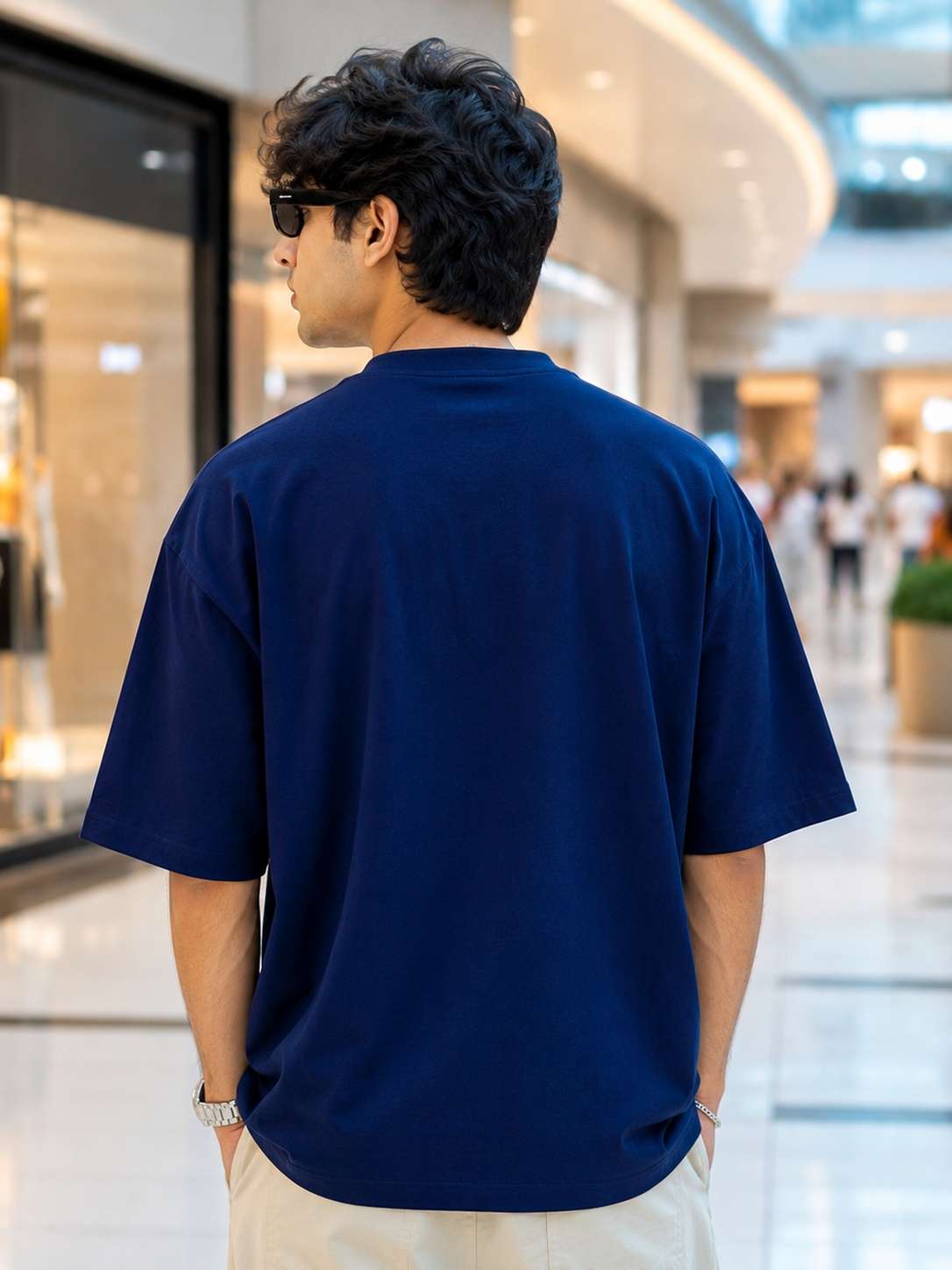 Men Navy Blue Desi Slang Typography Printed Oversized T-shirt