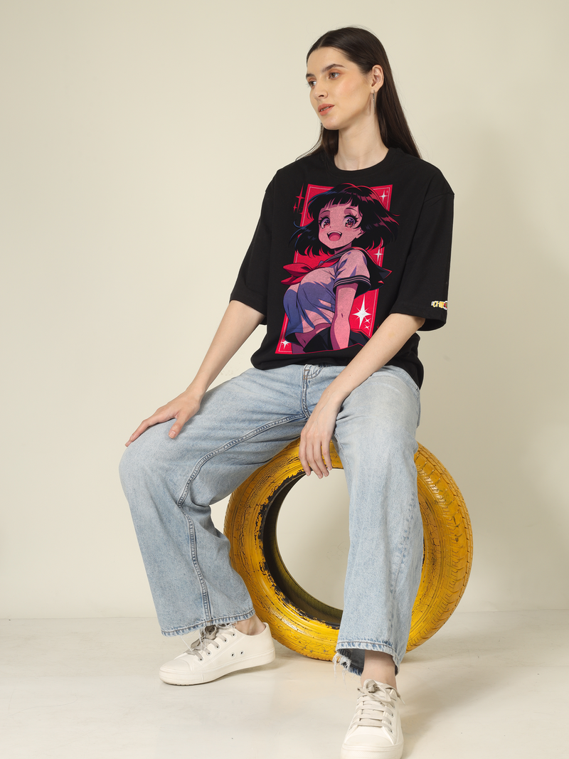 Shining Sparkle School Girl Graphics | Oversized T-Shirt
