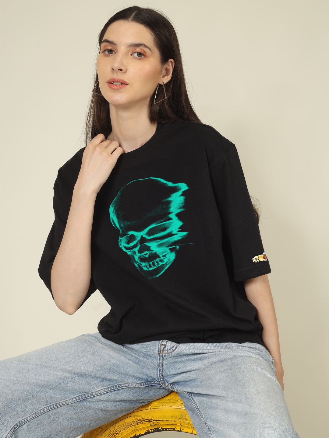 Glichy Wave Scull Graphics | Oversized T-Shirt