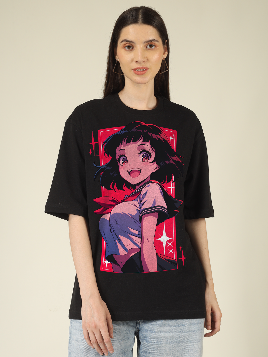 Shining Sparkle School Girl Graphics | Oversized T-Shirt