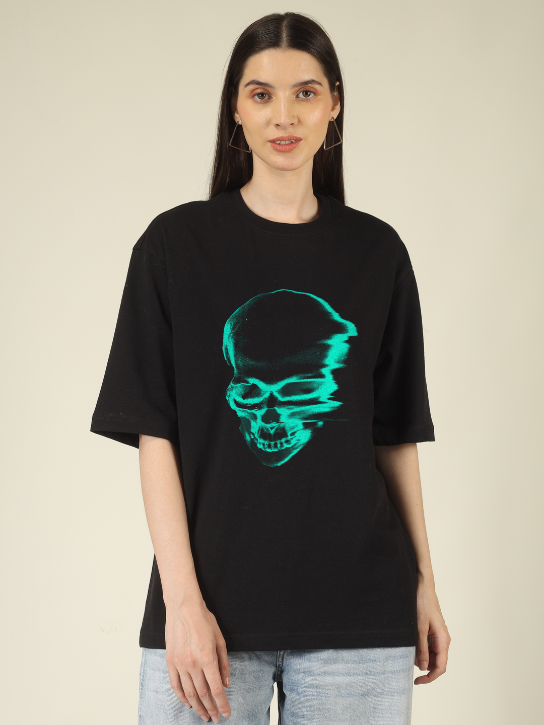 Glichy Wave Scull Graphics | Oversized T-Shirt