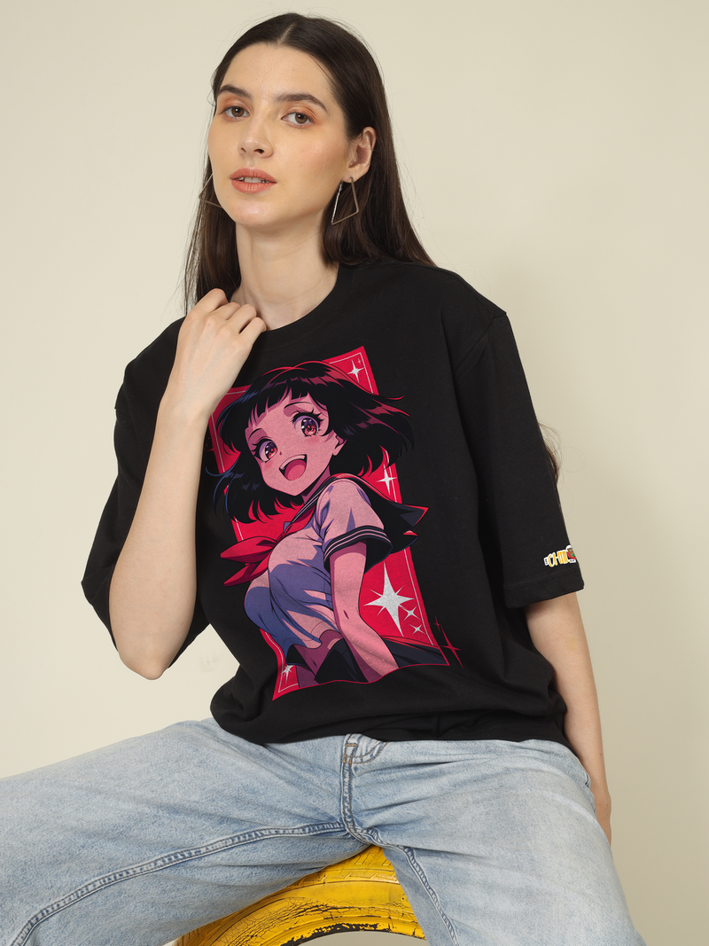 Shining Sparkle School Girl Graphics | Oversized T-Shirt