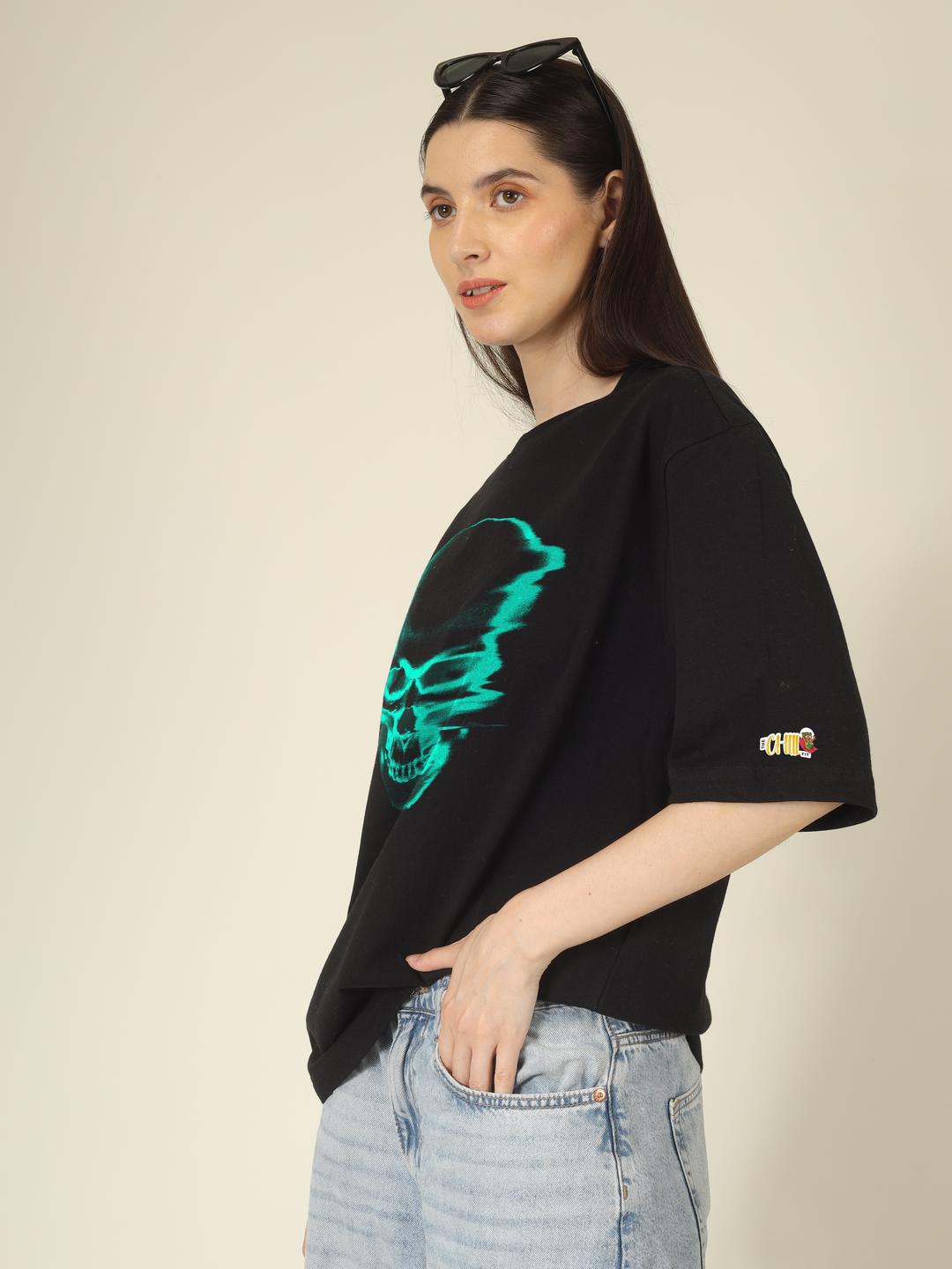 Glichy Wave Scull Graphics | Oversized T-Shirt