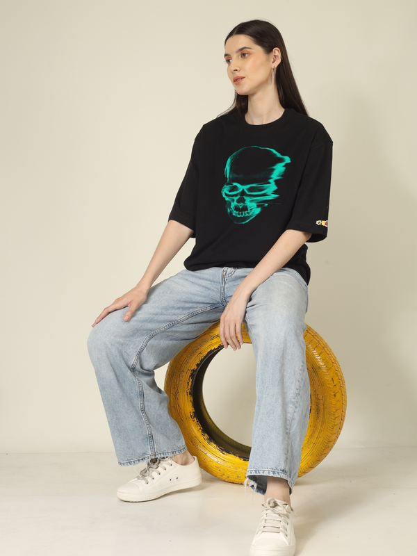 Glichy Wave Scull Graphics | Oversized T-Shirt