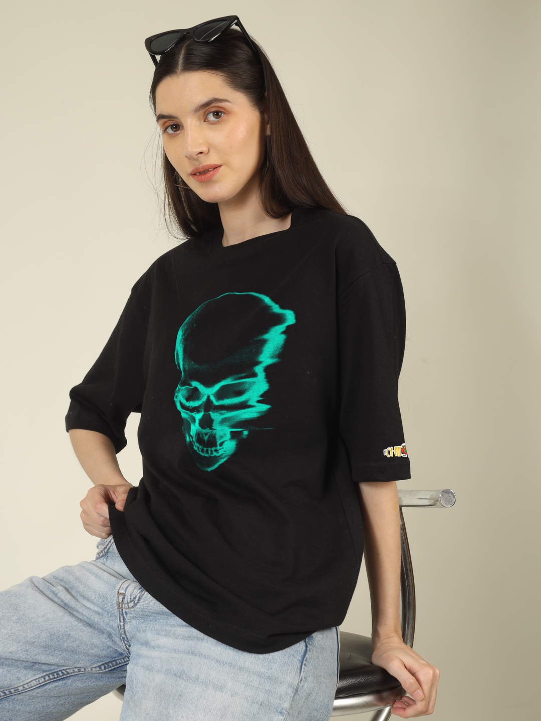 Glichy Wave Scull Graphics | Oversized T-Shirt